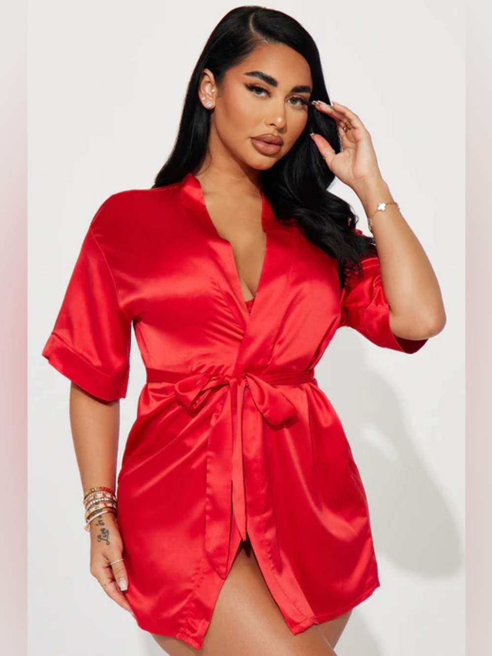 💋NWT Satin Tie-Waist Robe - Red